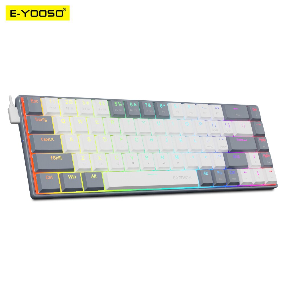 Pc Gaming Pink - E-YOOSO a68 rgbミニスリムUSB有線機械式ゲームキーボード赤いスイッチ68キーゲーマーロシアブラジル計算PCラップトップ用